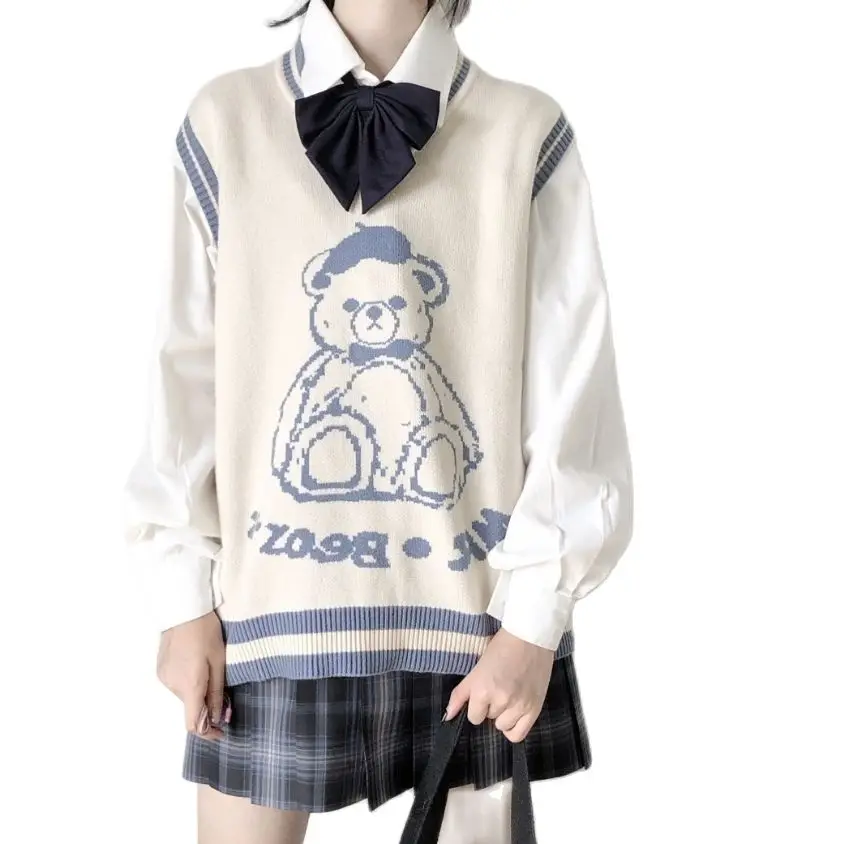 Kawaii Pink Cartoon Knitted Sweater Vest Y2k Preppy Style Oversized Sleeveless Knit Vest Korean Fashion Women Clothing Tops 2021
Kawaii Pink Cartoon Knitted Sweater Vest Y2k Preppy Style Oversized Sleeveless Knit Vest Korean Fashion Women Clothing Tops 2021