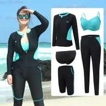 Mens Womens Plus Size Rush Guards Full Body 3-5 piece set Sun UV Long Sleeve Zip Up Swim Shirt Leggings Surf Tops & Bottoms