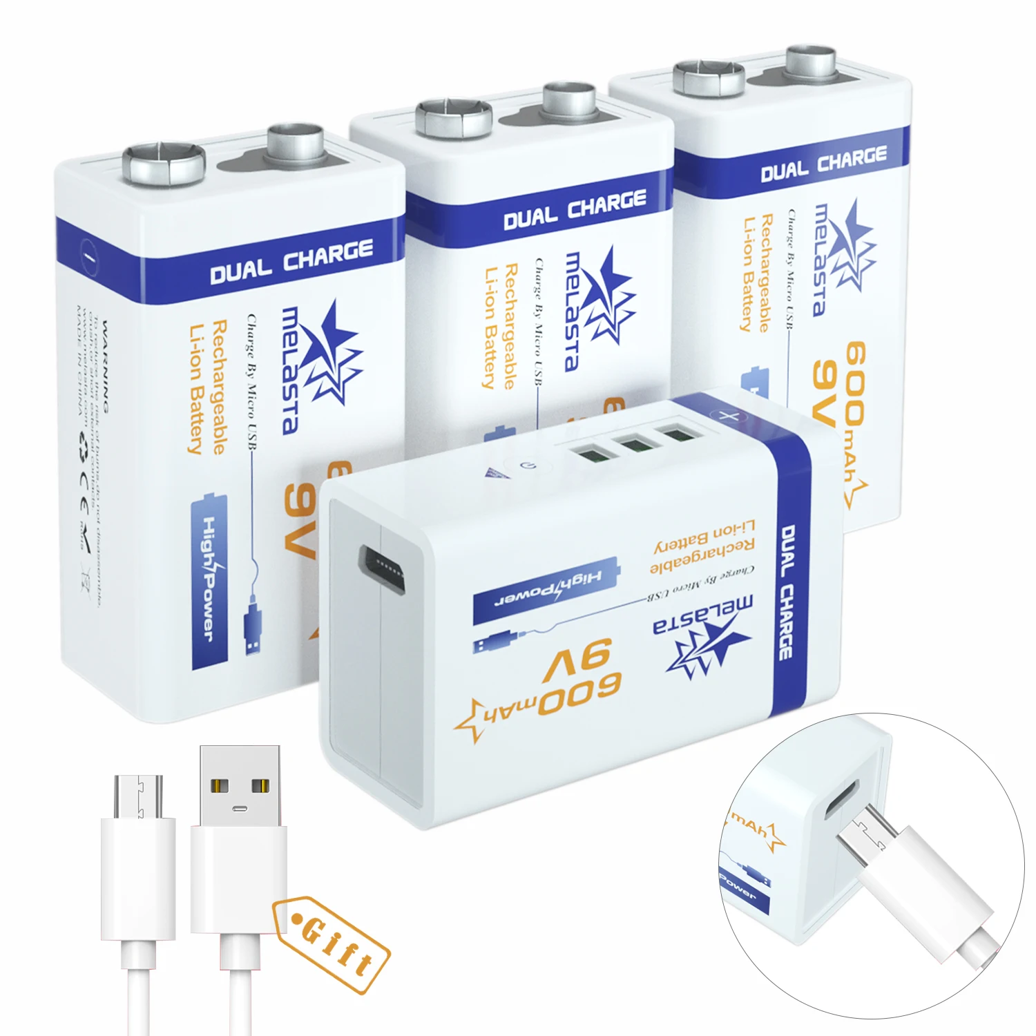 9 в 600 мА/ч 6F22 USB перезаряжаемая литий ионная батарея PP3 MN1604 для дымовой