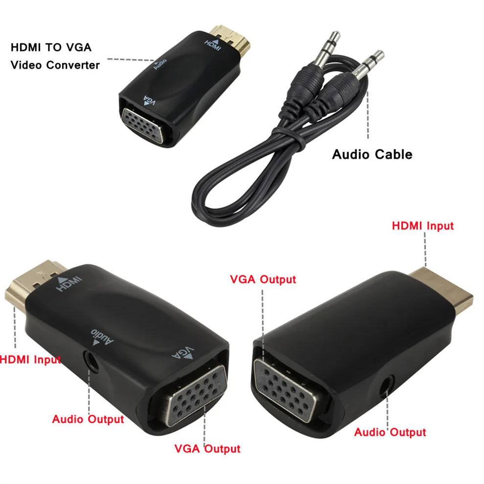 1080P HDMI-совместимый с VGA адаптер кабель штекер к Famale HDMI в конвертер для ПК ноутбука