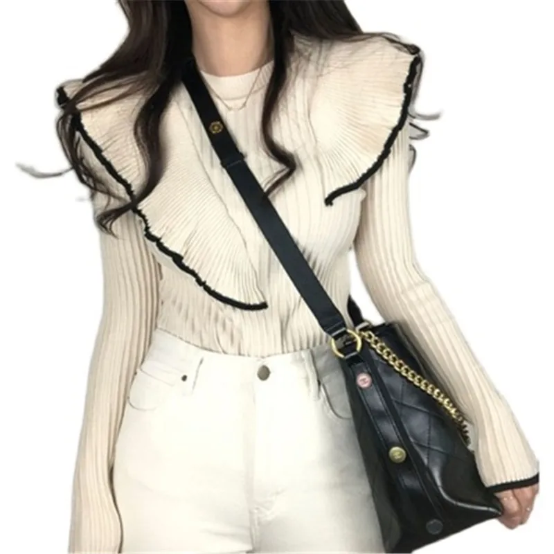 Chic Simple Solid Ruffles Striped Sweatershirt for Ladies Elegant Fashion Basic All-match Sweatershirt 2020 Fall Winter Fashion
Chic Simple Solid Ruffles Striped Sweatershirt for Ladies Elegant Fashion Basic All-match Sweatershirt 2020 Fall Winter Fashion