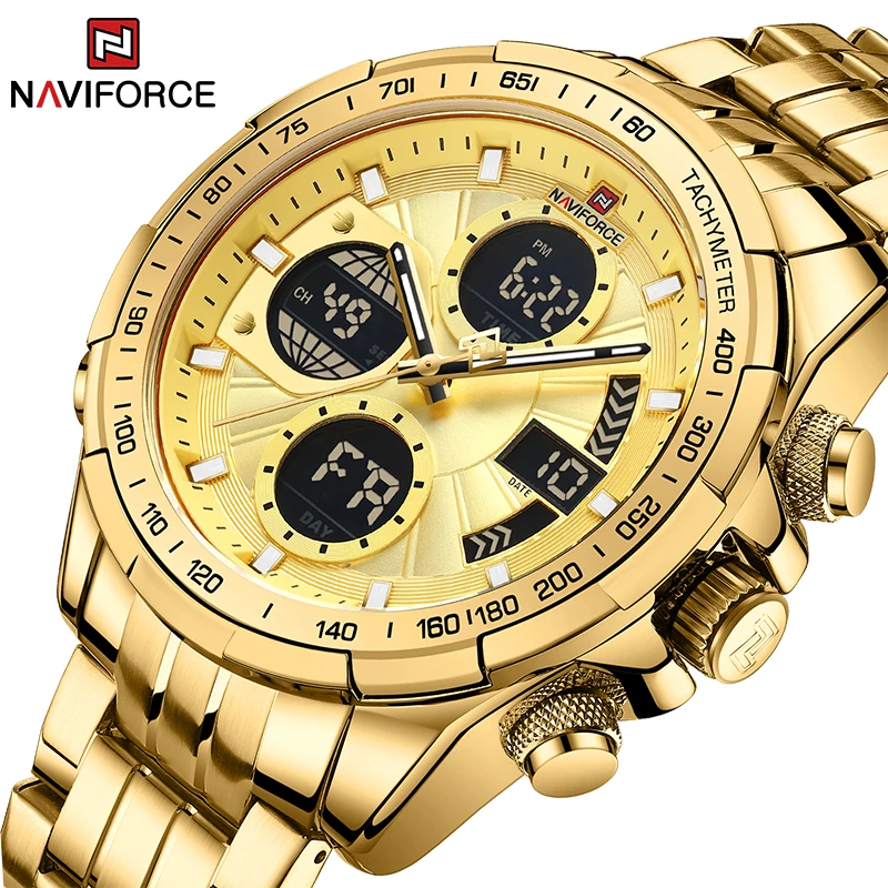 NAVIFORCE Mens Quartz Gold Watches Top Brand Men Sport Waterproof Wristwatch Chronograph Stainless Steel Quartz Watch Male Clock
NAVIFORCE Mens Quartz Gold Watches Top Brand Men Sport Waterproof Wristwatch Chronograph Stainless Steel Quartz Watch Male Clock