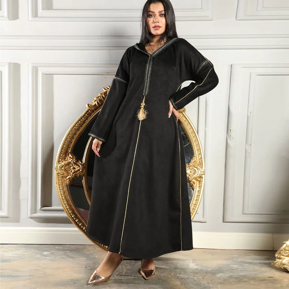 Winter Women Suede Jalabiya Tassel Djellaba Moroccan Braid Galabia Gulf Abayas Muslim Dubai Long Hooded Dress Saudi Robe Party
Winter Women Suede Jalabiya Tassel Djellaba Moroccan Braid Galabia Gulf Abayas Muslim Dubai Long Hooded Dress Saudi Robe Party