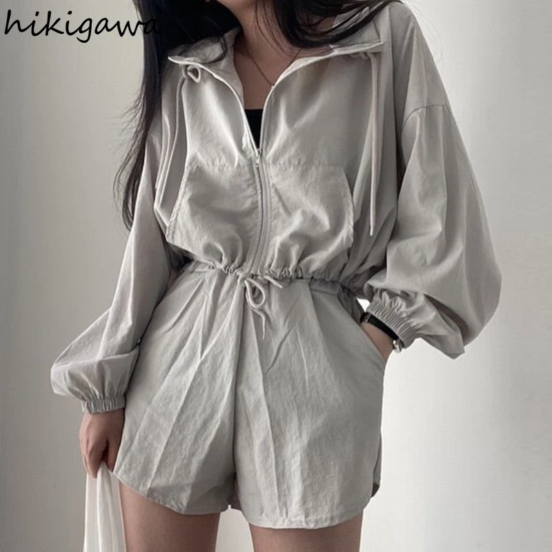 Hikigawa Two Piece Set Koeran Simple Turn Down Collar Pockets Lantern Sleeve+high Waist Wide Leg Shorts Solid Women Sets
Hikigawa Two Piece Set Koeran Simple Turn Down Collar Pockets Lantern Sleeve+high Waist Wide Leg Shorts Solid Women Sets