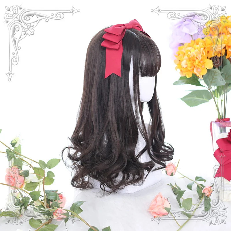 

Высококачественные разноцветные натуральные черные коричневые воздушные челки Лолита длинные вьющиеся волосы парик для косплевечерние