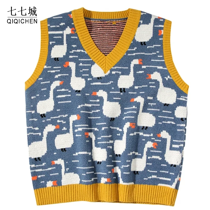 Cartoon Duck Knitted Vest Women Chic Button Casual Jacquard Women Sleeveless Sweater Japanese Female Vintage Campus Tops
Cartoon Duck Knitted Vest Women Chic Button Casual Jacquard Women Sleeveless Sweater Japanese Female Vintage Campus Tops
