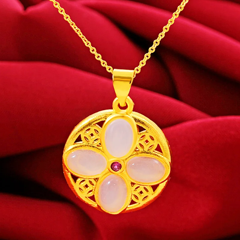 Inlaid Imitation Hetian Jade Pendant Women 24K Gold-plated Color Necklace Pendant Light Luxury Clavicle Brass Necklace Jewelry
Inlaid Imitation Hetian Jade Pendant Women 24K Gold-plated Color Necklace Pendant Light Luxury Clavicle Brass Necklace Jewelry