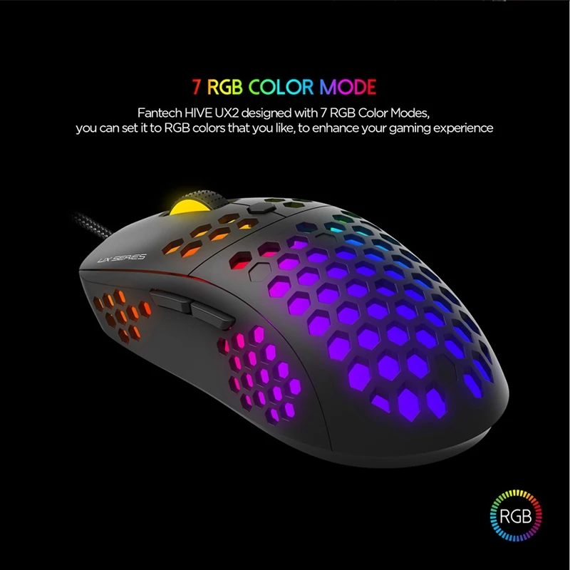 FANTECH UX2 Gaming Mouse Wired Mouse Honeycomb Mouse 6D 1.8M RGB 12000DPI Macro Set Mouse Ergonomic Mouse for Computer/Laptop
FANTECH UX2 Gaming Mouse Wired Mouse Honeycomb Mouse 6D 1.8M RGB 12000DPI Macro Set Mouse Ergonomic Mouse for Computer/Laptop