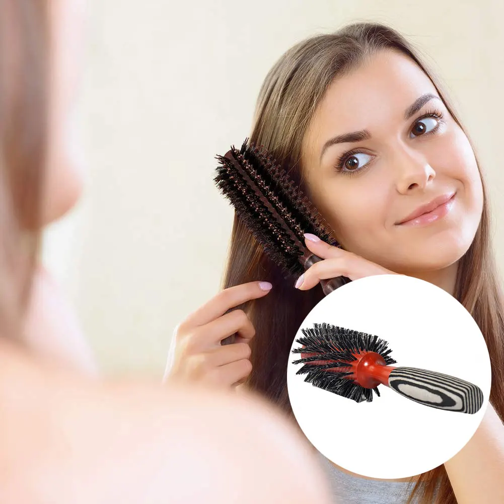 

Hair Curling Hairbrush Round Barrel Blow Drying Curling Comb Boar Bristle Solid Wood Roller Comb Hairdressing Styling Tool 4.9