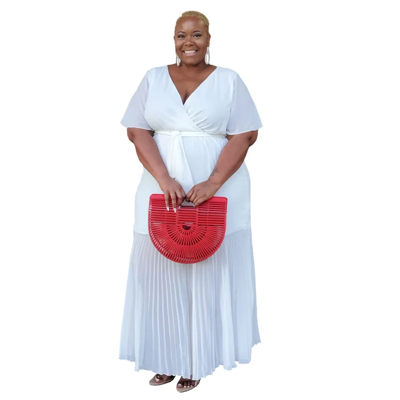 5XL Plus Size Women Long Dress Women Short Sleeve Lace Up V Neck Robes Fashion Solid Casual Streetwear Pleated Maxi Dress Gowns
5XL Plus Size Women Long Dress Women Short Sleeve Lace Up V Neck Robes Fashion Solid Casual Streetwear Pleated Maxi Dress Gowns