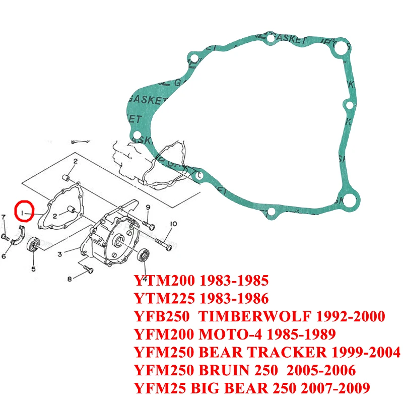 

Motorcycle Engine Crankcase Cover Gasket for Yamaha YTM200 83-85 YTM225 83-86 YFB250 92-00 YFM200 85-89 YFM250 99-09
