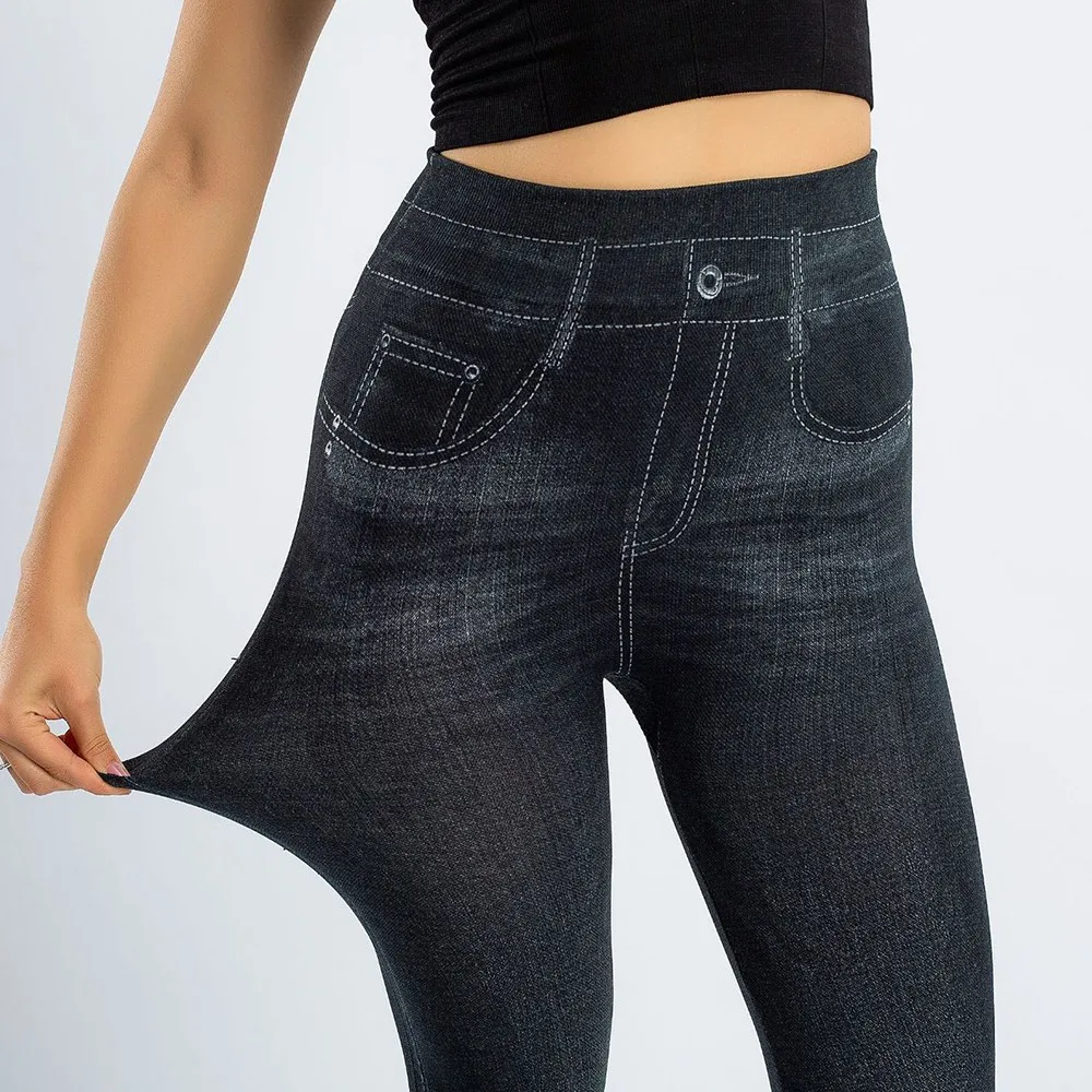 Women High Waist Faux Denim Jean Leggings Slim Elastic Seamless Skinny Pencil Pant Female Workout Running Leggings
Women High Waist Faux Denim Jean Leggings Slim Elastic Seamless Skinny Pencil Pant Female Workout Running Leggings