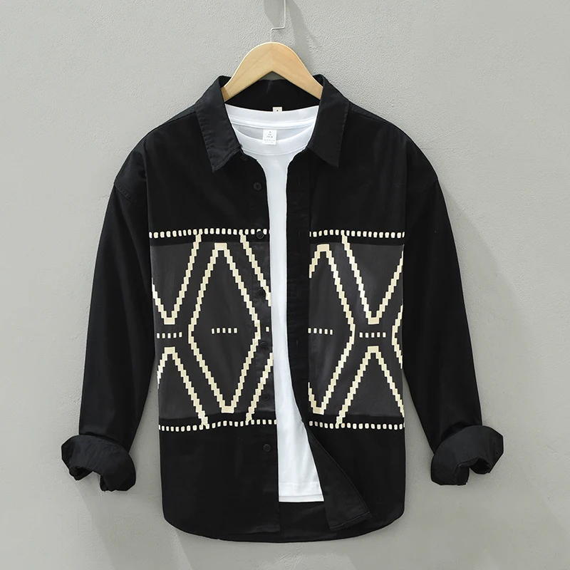 New Design Long Sleeve Casual Cotton Shirts For Men Brand Trend Geometric Printing Loose Tops Clothes Camisas De Hombre Chemise
New Design Long Sleeve Casual Cotton Shirts For Men Brand Trend Geometric Printing Loose Tops Clothes Camisas De Hombre Chemise
