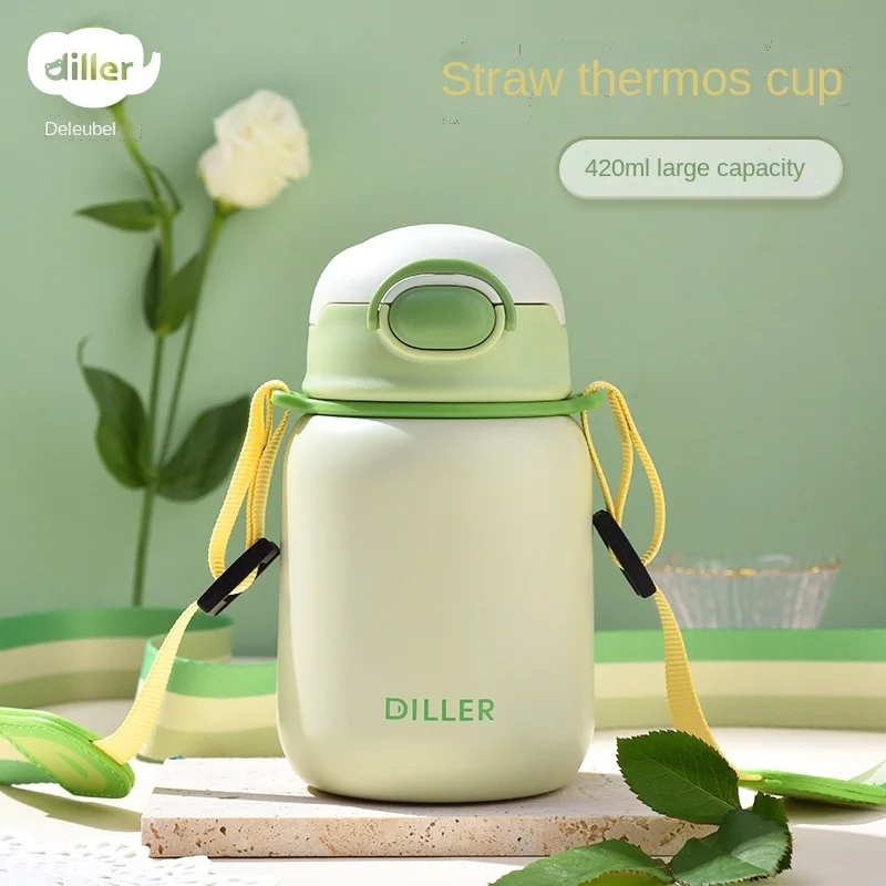 

420ml Di Le Bel cute fresh children's portable drinking cup student diagonal stroke 316 stainless steel thermos cup