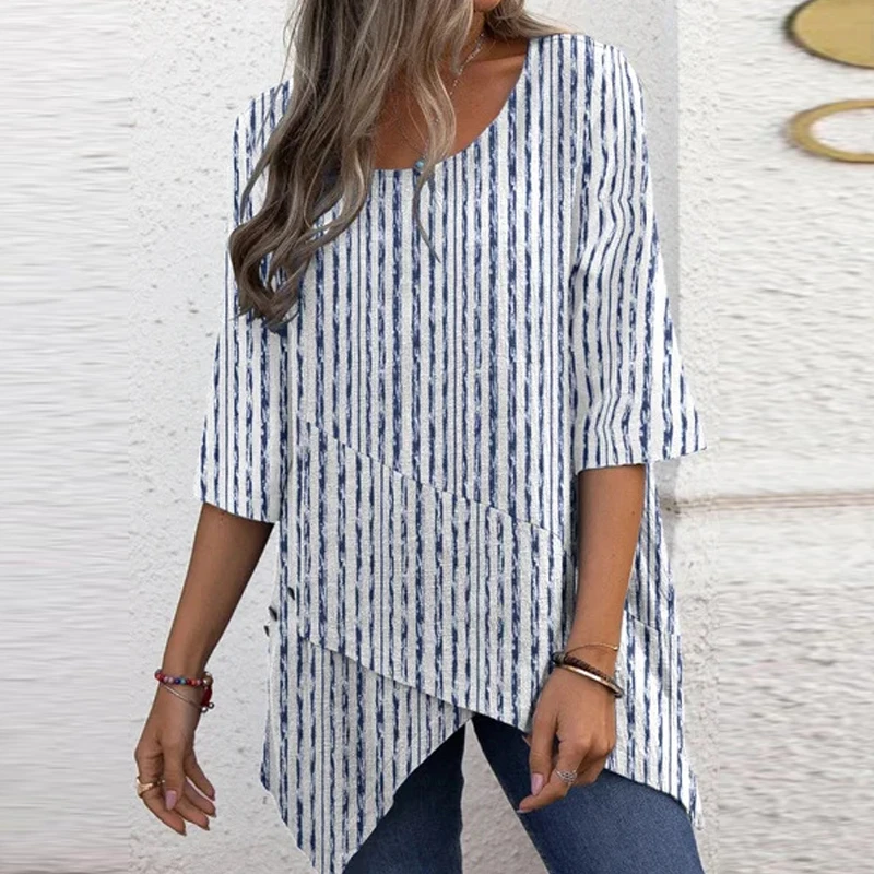 Women Striped Blouse O-neck Half Sleeve Blouses Shirts Casual Tops Work Wear Plus Size Blusas Mujer De Moda
Women Striped Blouse O-neck Half Sleeve Blouses Shirts Casual Tops Work Wear Plus Size Blusas Mujer De Moda