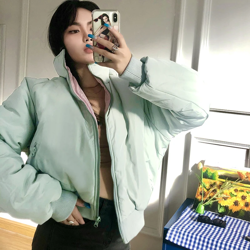 Two Sides Wearing Bread Jacket Women Winter Contrast Color Stand Collar Zipper Short Cotton-padded Coat Student's Basic Coats
Two Sides Wearing Bread Jacket Women Winter Contrast Color Stand Collar Zipper Short Cotton-padded Coat Student's Basic Coats