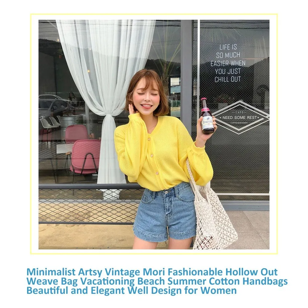 Minimalist Artsy Vintage Mori Fashionable Hollow Out Weave Bag Vacationing Beach Summer Cotton Handbags Beautiful and Elegant We
Minimalist Artsy Vintage Mori Fashionable Hollow Out Weave Bag Vacationing Beach Summer Cotton Handbags Beautiful and Elegant We