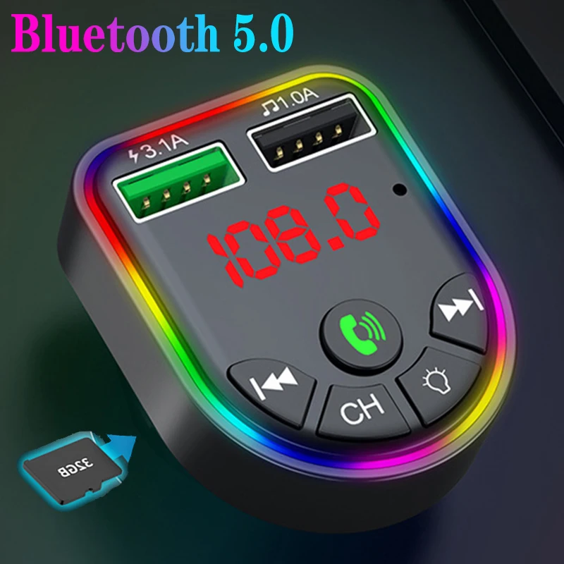 Bluetooth 5.0 FM Transmitter 7-color Atmosphere Light Car Kit Dual USB Charger Car Mp3 Player Wireless Handsfree Audio Receiver
Bluetooth 5.0 FM Transmitter 7-color Atmosphere Light Car Kit Dual USB Charger Car Mp3 Player Wireless Handsfree Audio Receiver