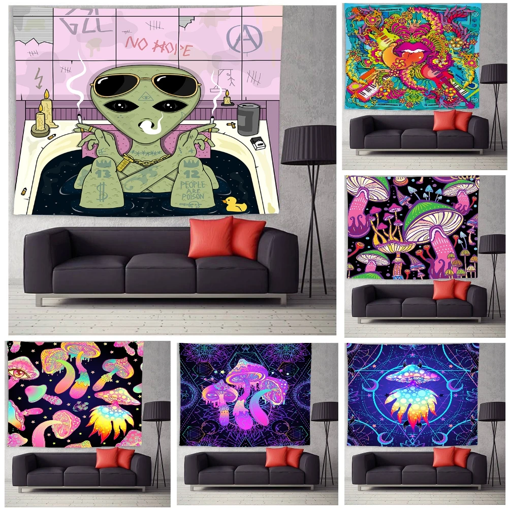 

Tapestry Wall Hanging Trippy Alien Psychedelic Hippie Art Blankets Tapestries for Bedroom Dorm Living Room Home Aesthetic Decor