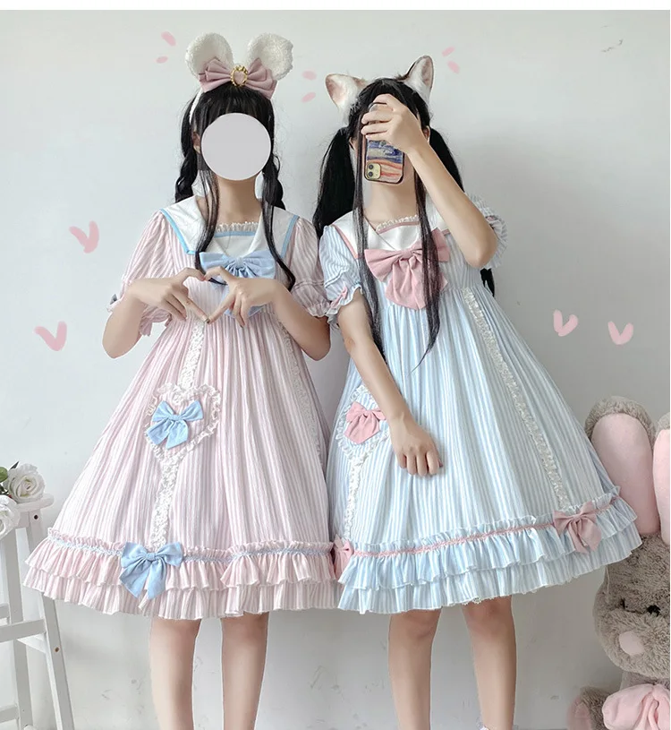 

Summer Sweetheart Original Design Cute Women's Girls Lolita OP Short Sleeve Bows Dress One Piece