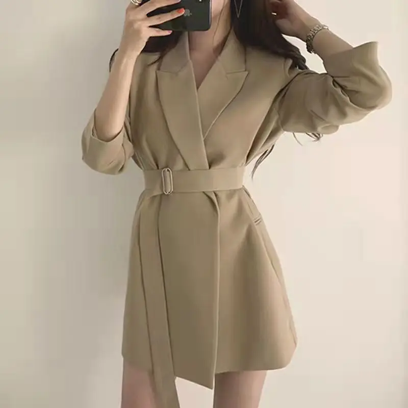 Aelegantmis Spring Autumn Women's Long Blazers Jacket With Belt Female Notched Outerwear Office Lady Coat England Style Cardigan
Aelegantmis Spring Autumn Women's Long Blazers Jacket With Belt Female Notched Outerwear Office Lady Coat England Style Cardigan