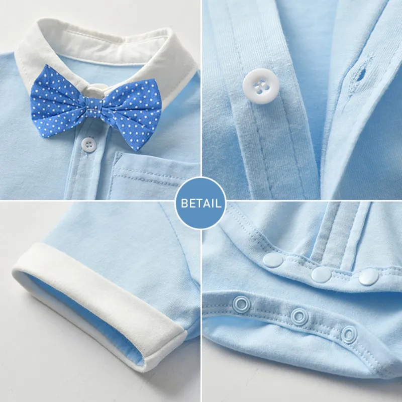 Detachable Bow Tie One-piece Climbing Suit For Newborn Boys, Summer Cotton Contrast Short-sleeved Underwear Toddler Suit 
Detachable Bow Tie One-piece Climbing Suit For Newborn Boys, Summer Cotton Contrast Short-sleeved Underwear Toddler Suit