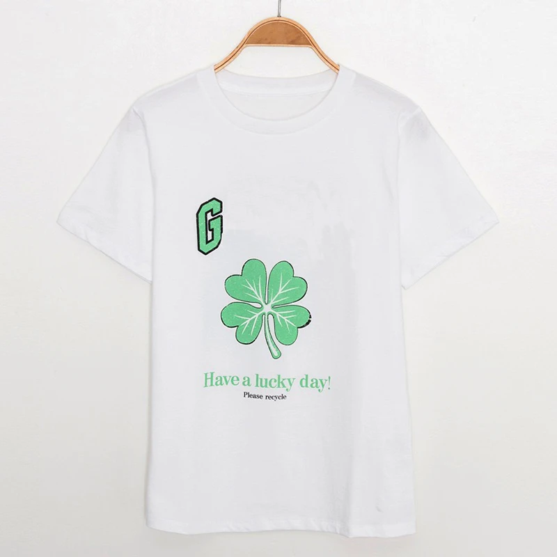#Four Leaf Clover Smiley Letter Graphic T-Shirts Woman Summer O Neck Short Sleeve Cotton Tee Shirts Femme Casual Tshirt Tops2021
#Four Leaf Clover Smiley Letter Graphic T-Shirts Woman Summer O Neck Short Sleeve Cotton Tee Shirts Femme Casual Tshirt Tops2021