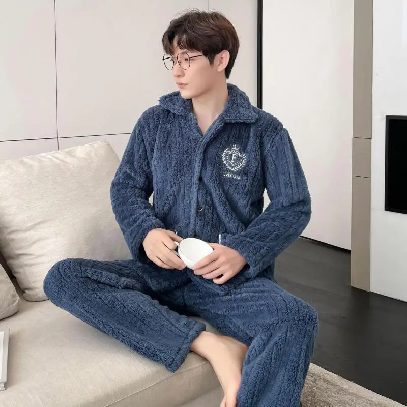 Thicken Coral Fleece Sleepwear Pajamas For Men Flannel 2 Pieces PJS Suit Soft Nightwear Casual Pyjamas Loose Striped Loungewear
Thicken Coral Fleece Sleepwear Pajamas For Men Flannel 2 Pieces PJS Suit Soft Nightwear Casual Pyjamas Loose Striped Loungewear