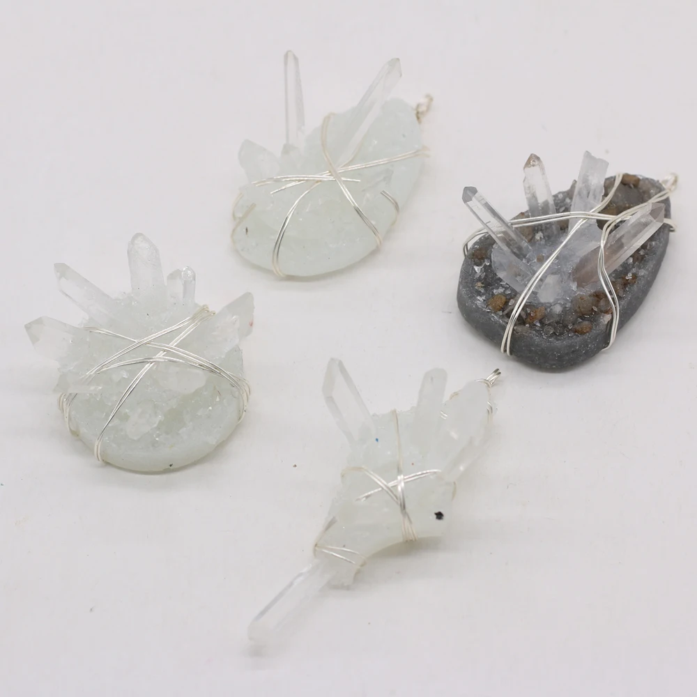 Natural Stone Pendant Fashion Irregular Crystal Bud Wrapped Silver Wire Charm for Jewelry Making Necklaces Earring Accessories
Natural Stone Pendant Fashion Irregular Crystal Bud Wrapped Silver Wire Charm for Jewelry Making Necklaces Earring Accessories