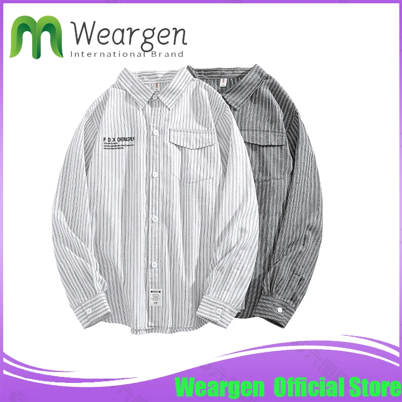 Новинка 2021, мужская хлопковая рубашка Weargen с длинным рукавом, осенняя полосатая приталенная рубашка с воротником-стойкой, мужская одежда G29
Новинка 2021, мужская хлопковая рубашка Weargen с длинным рукавом, осенняя полосатая приталенная рубашка с воротником-стойкой, мужская одежда G29