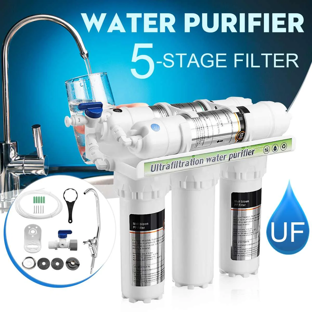 3+2 5 Stage Drinking Water Filter Ultrafiltration System Home Kitchen Purifier Water Filters Faucet Tap Household Filtration Kit
3+2 5 Stage Drinking Water Filter Ultrafiltration System Home Kitchen Purifier Water Filters Faucet Tap Household Filtration Kit