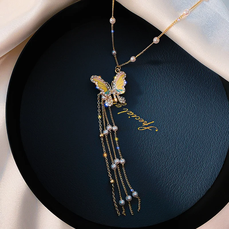 Silver Shiny Butterfly Tassel Necklace Female Exquisite Double Layer Pendant Clavicle Chain Wedding Party Jewelry
Silver Shiny Butterfly Tassel Necklace Female Exquisite Double Layer Pendant Clavicle Chain Wedding Party Jewelry