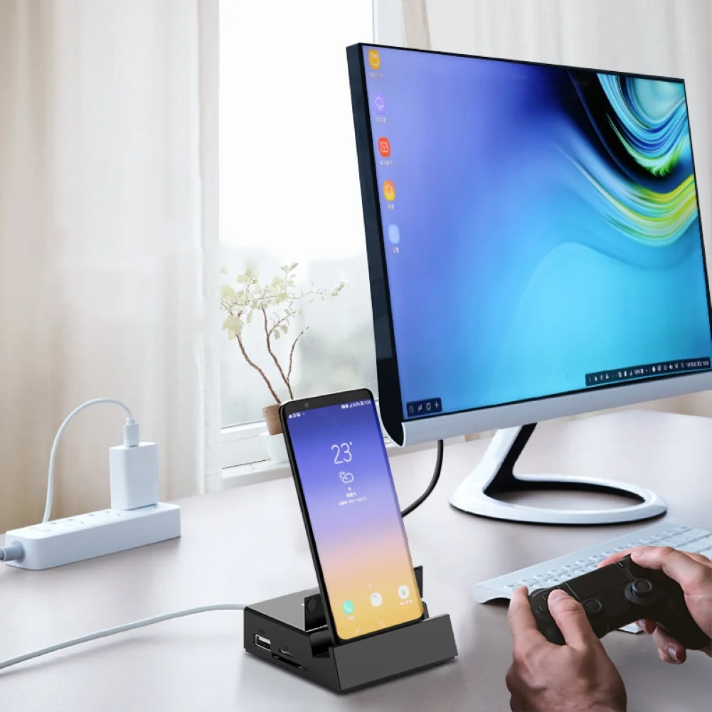 USB Type C HUB Docking Station 8 in 1 TF USB 2.0 Dock Station Phone Holder Type C To Converter Base For Samsung Galaxy S8
USB Type C HUB Docking Station 8 in 1 TF USB 2.0 Dock Station Phone Holder Type C To Converter Base For Samsung Galaxy S8