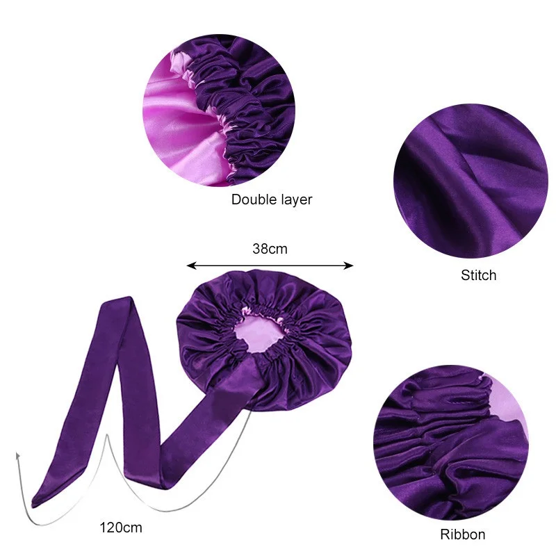 New Solid Satin Silky Women Bonnet Long Ribbon Headwrap Double Layer Headscarf Big Size Adult Hair Cover Women Hair Accessories 
New Solid Satin Silky Women Bonnet Long Ribbon Headwrap Double Layer Headscarf Big Size Adult Hair Cover Women Hair Accessories