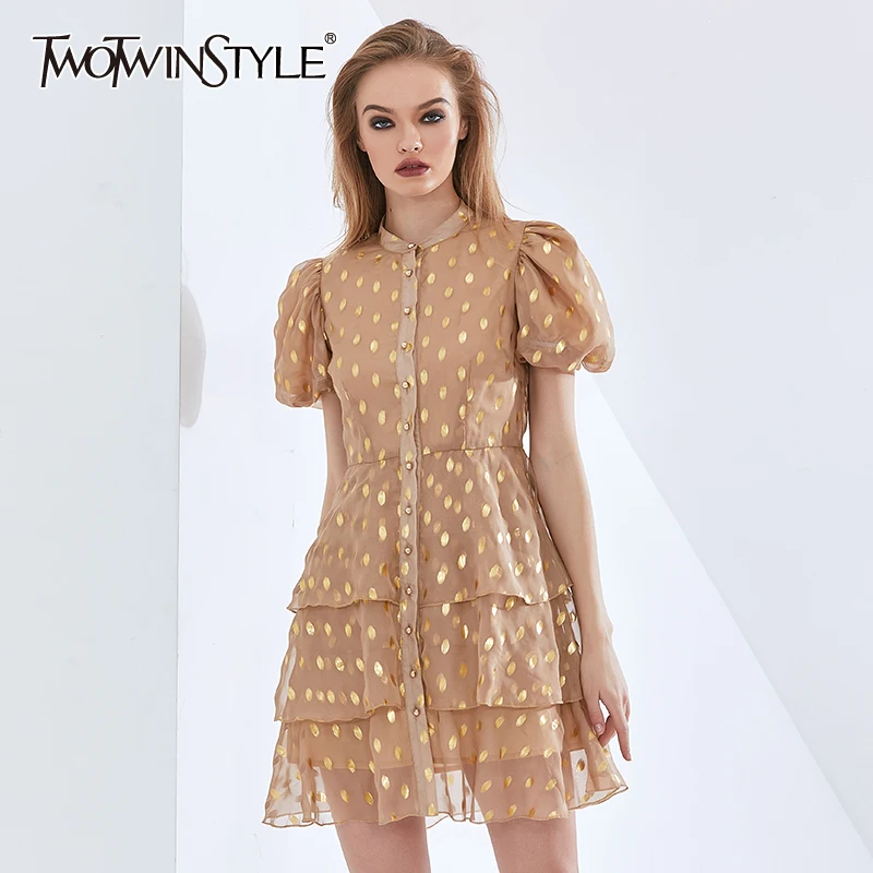 TWOTWINSTYLE Polka Dot Ruffle Summer Dress For Women O Neck Puff Sleeve High Waist Print Dresses Female Womens Clothing 2021 New 
TWOTWINSTYLE Polka Dot Ruffle Summer Dress For Women O Neck Puff Sleeve High Waist Print Dresses Female Womens Clothing 2021 New