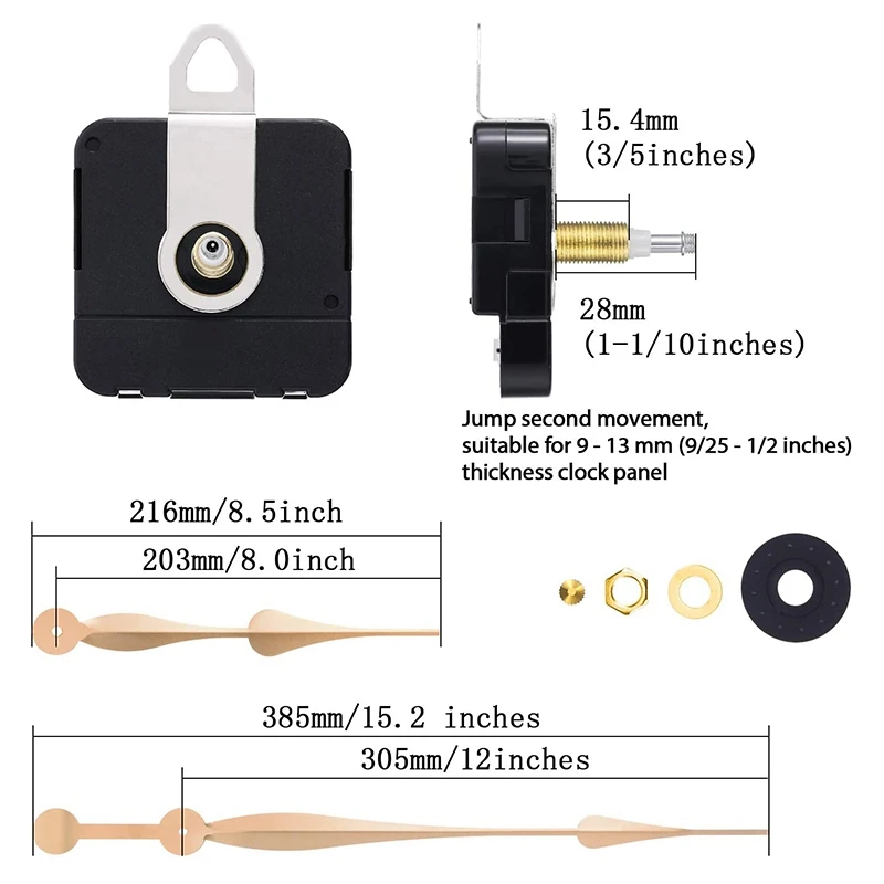 High Torque Long Shaft Clock Movement Mechanism with 12 Inch Long Spade Hands (Gold)
High Torque Long Shaft Clock Movement Mechanism with 12 Inch Long Spade Hands (Gold)