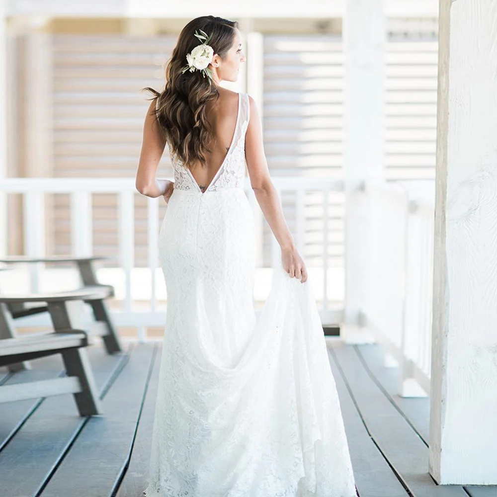 Full Lace Mermaid Beach Wedding Dress Open Back Deep V Neck Sweep Train Simple Bridal Gowns 2020 Spring Summer Customize
Full Lace Mermaid Beach Wedding Dress Open Back Deep V Neck Sweep Train Simple Bridal Gowns 2020 Spring Summer Customize