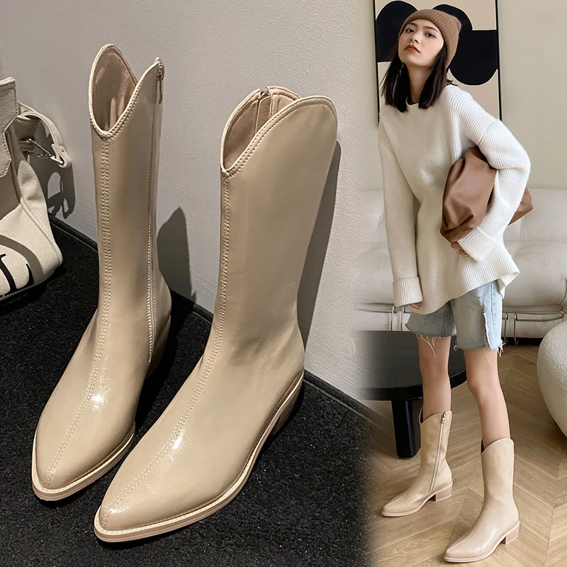 Women mid-calf boots natural leather 22-25cm Autumn and winter Cow split leather upper winter boots Side zip Horse oil skin
Women mid-calf boots natural leather 22-25cm Autumn and winter Cow split leather upper winter boots Side zip Horse oil skin