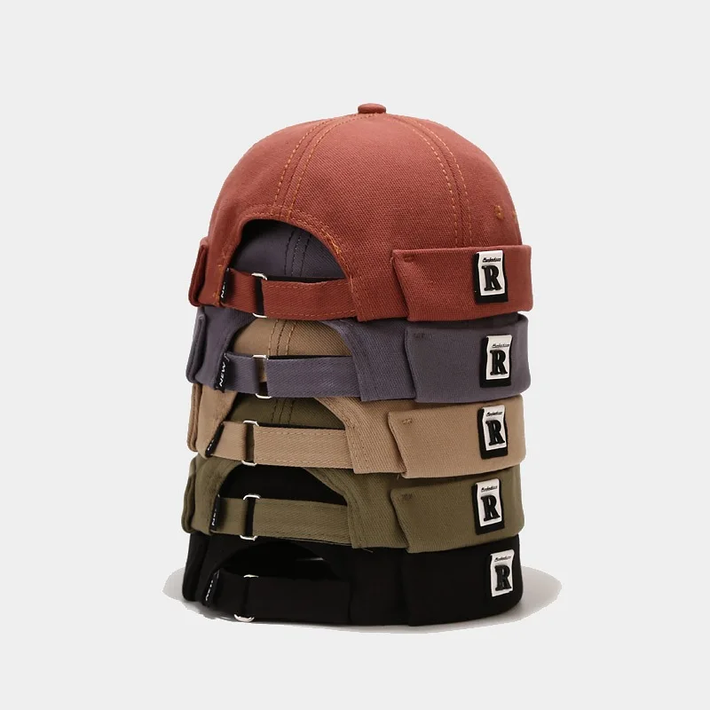 

2021 Brimless Cap New R Letter Mark Trend Hip-hop Dome Melon Cap Retro Skullies Beanies for Men Docker Cap Adjustable Bonnet Hat