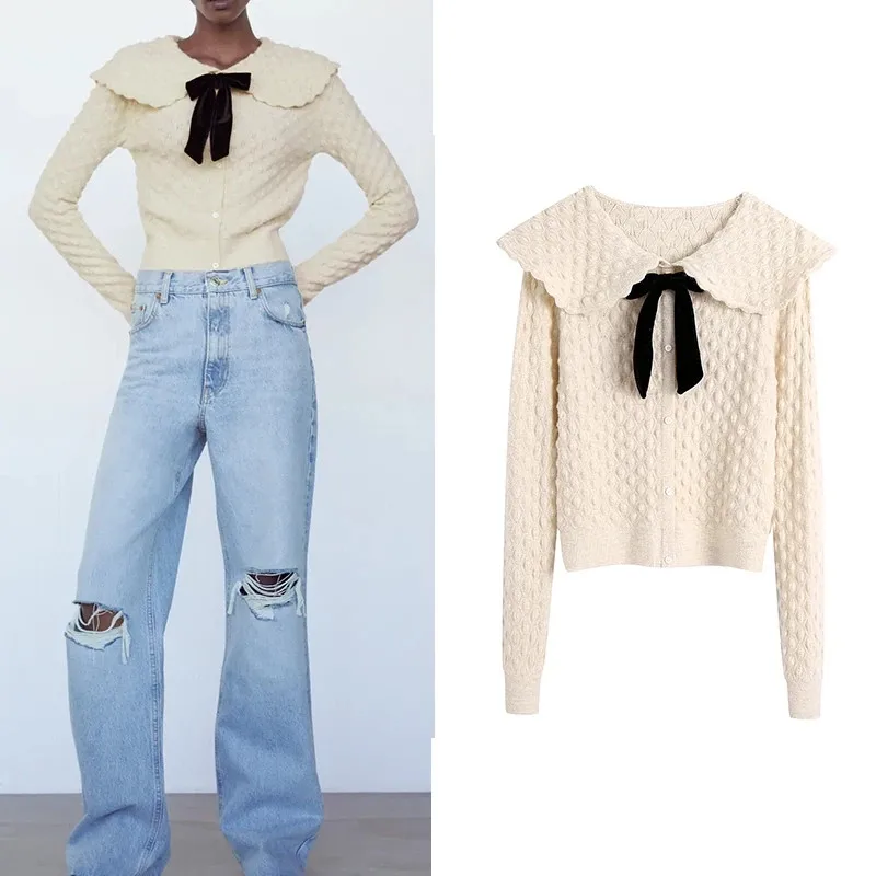 Women's Sweater Za Winter Bow Tie Elegant Sweaters Solid Beige Long Sleeve Ruffles Cotton Slim Pullovers Female Autumn Tops
Women's Sweater Za Winter Bow Tie Elegant Sweaters Solid Beige Long Sleeve Ruffles Cotton Slim Pullovers Female Autumn Tops