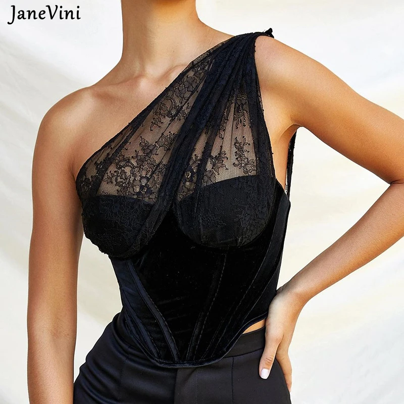 JaneVini One Shoulder Bustier Black Velvet Crop Top Patchwork 2021 Summer Sexy Corset Top Sleeveless Women Fashion Party Outfits
JaneVini One Shoulder Bustier Black Velvet Crop Top Patchwork 2021 Summer Sexy Corset Top Sleeveless Women Fashion Party Outfits
