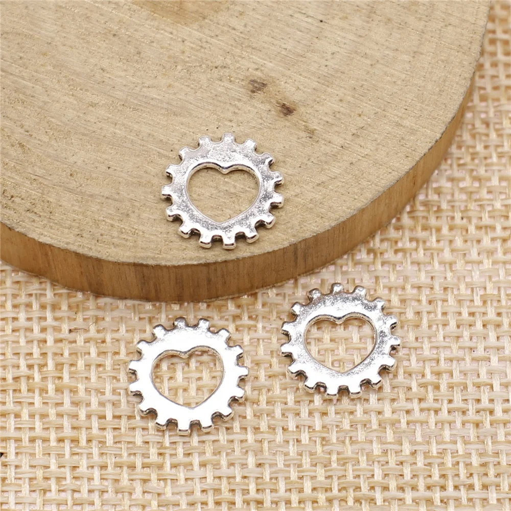 

free shipping 108pcs 12mm antique silver Gear love charms diy retro jewelry fit Earring keychain hair card pendant accessories