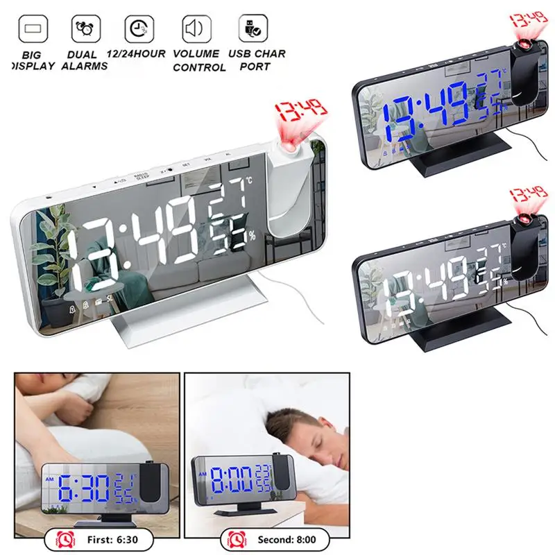 

LED Digital Alarm Clock Digital Projector Radio Alarm Clock Fashion Adjustable Mirror Alarm Clock Alarm Clock Relogio Horloge