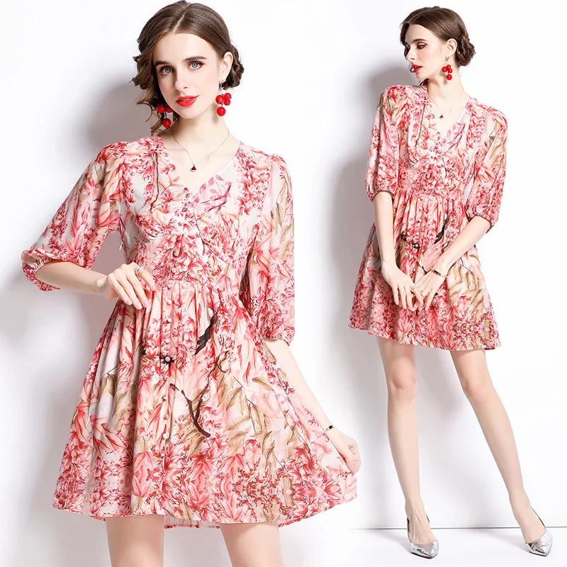 Simgent Pink Chiffon Print Dress Women Summer V-Neck Lantern Sleeve Buttons A Line Mini Dresses Vestidos Robe Femme SG16134
Simgent Pink Chiffon Print Dress Women Summer V-Neck Lantern Sleeve Buttons A Line Mini Dresses Vestidos Robe Femme SG16134