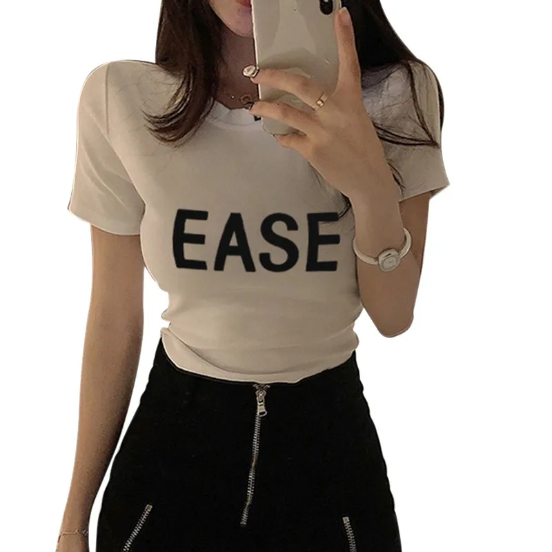 Women Slim Letter Print T-Shirt With Text Summer Round Neck Short Sleeve Slim Short T Shirts Tops
Women Slim Letter Print T-Shirt With Text Summer Round Neck Short Sleeve Slim Short T Shirts Tops