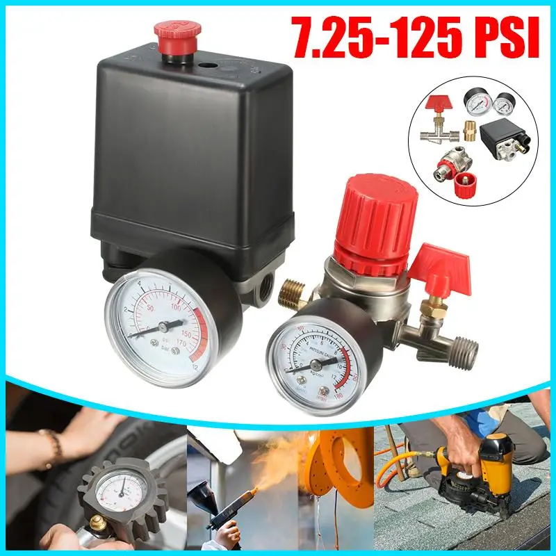 Durable 240V Regulator Duty Air Compressor Pump Pressure Control Switch Air Pump Control Valve 7.25-125 PSI with Gauge
Durable 240V Regulator Duty Air Compressor Pump Pressure Control Switch Air Pump Control Valve 7.25-125 PSI with Gauge