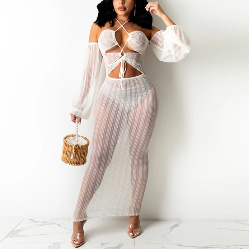 Solid color Sexy Knit Maxi Dress Women off shoulder Halter Long Sleeve Hollow Out Dress
Solid color Sexy Knit Maxi Dress Women off shoulder Halter Long Sleeve Hollow Out Dress