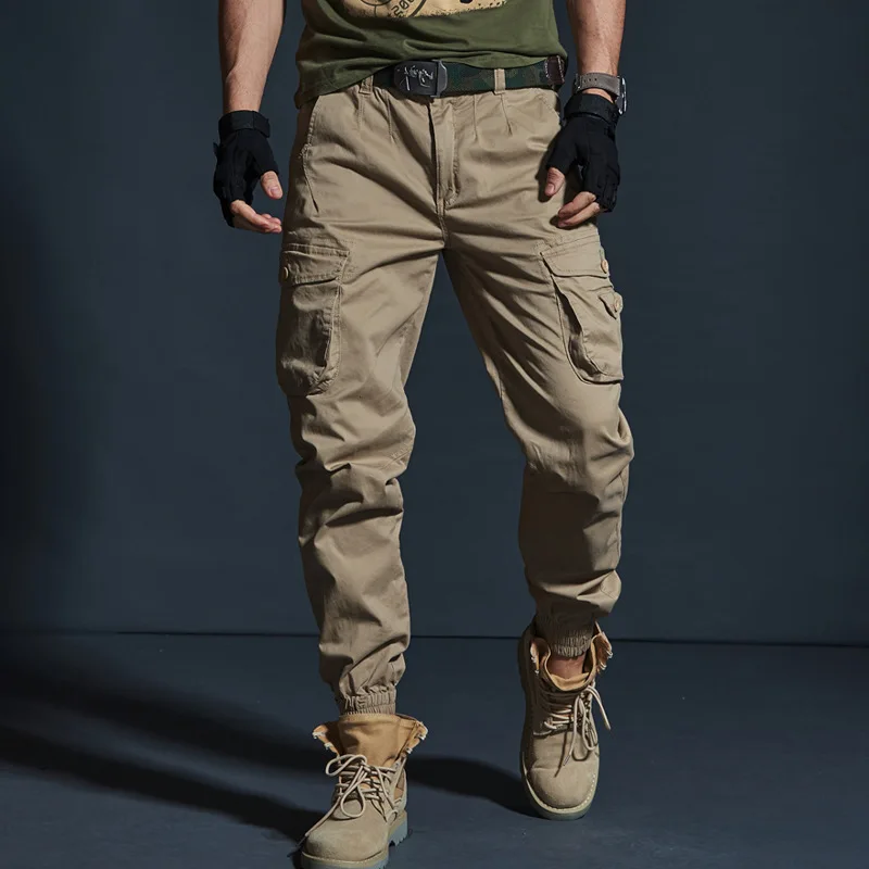 

Брюки-карго мужские камуфляжные, тактические Джоггеры в стиле милитари, много карманов, повседневные модные черные армейские штаны, хаки