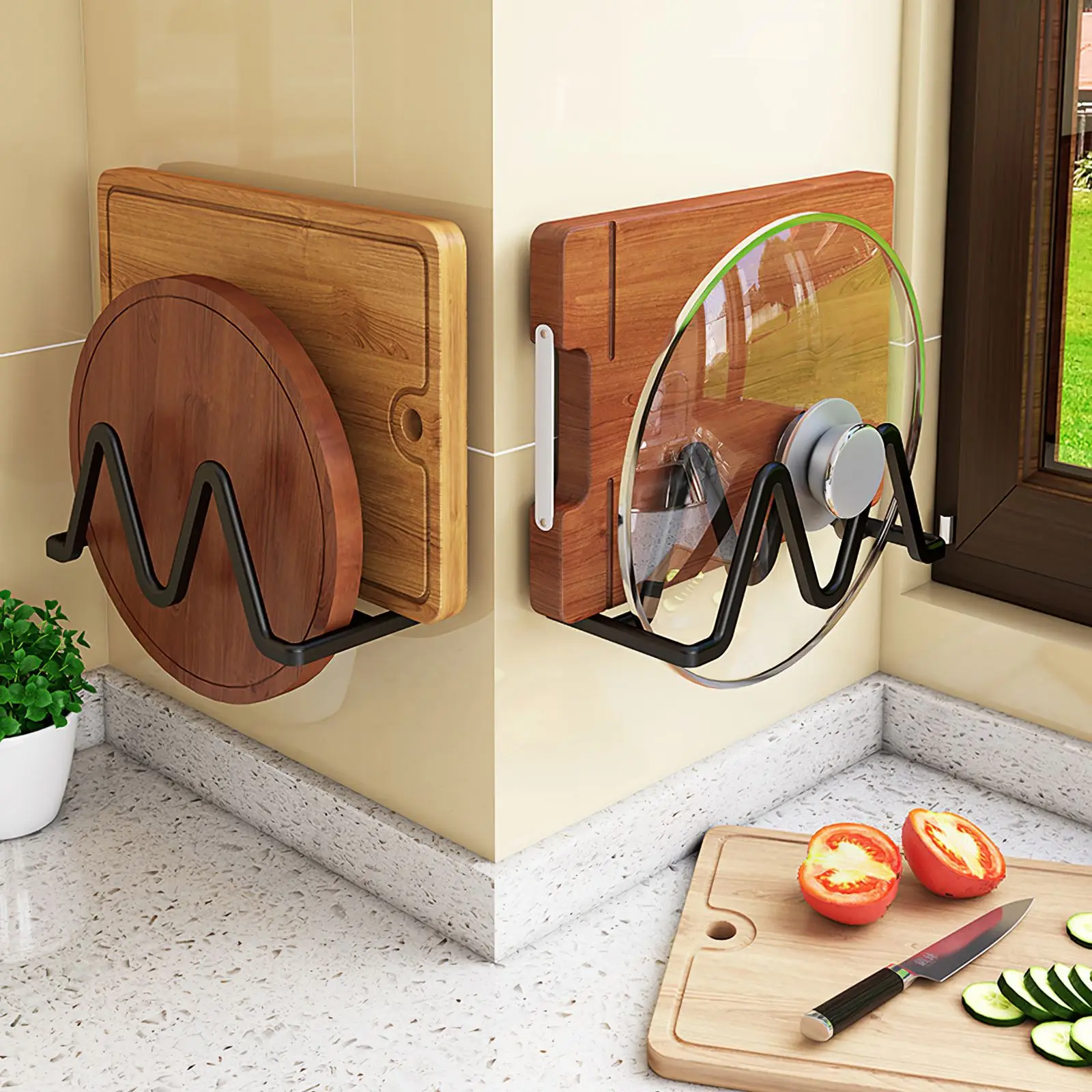 Wall-Mounted Lid Storage Rack Aluminum Cutting Board Pot Cover Rack Shelf Double-Layer Rustproof Kitchen Hanging Rack Holder
Wall-Mounted Lid Storage Rack Aluminum Cutting Board Pot Cover Rack Shelf Double-Layer Rustproof Kitchen Hanging Rack Holder