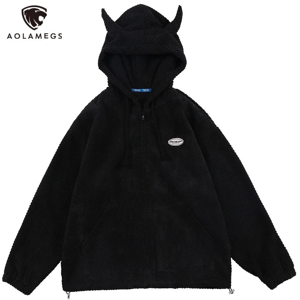 Aolamegs Hoodies Men Twist Knitting Demon Horns Solid Color Zipper Coats Soft Cozy Hipster Tops Hip Hop Loose Casual Streetwear
Aolamegs Hoodies Men Twist Knitting Demon Horns Solid Color Zipper Coats Soft Cozy Hipster Tops Hip Hop Loose Casual Streetwear